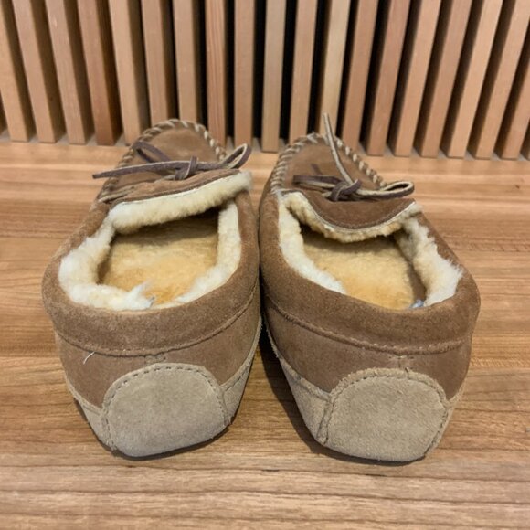 LL Bean Kids Classic Moccasins Size 4 Brown Suede Slippers - Picture 6 of 7